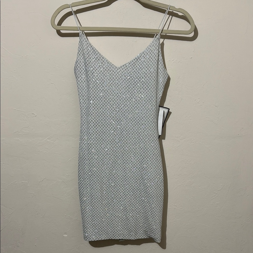 Elegant White / Silver  Spaghetti Strap Dress
